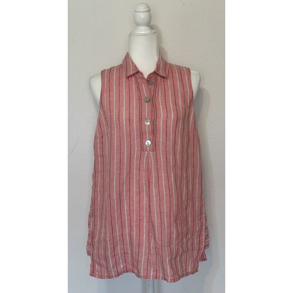 J. jill Love Linen Women Size S Striped Sleeveless Popover Collared Top Timeless - Picture 1 of 9
